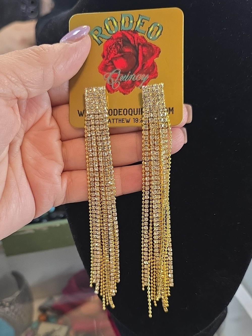 Rodeo Quincy NFR Gold Crystal Fringe Drop Earrings